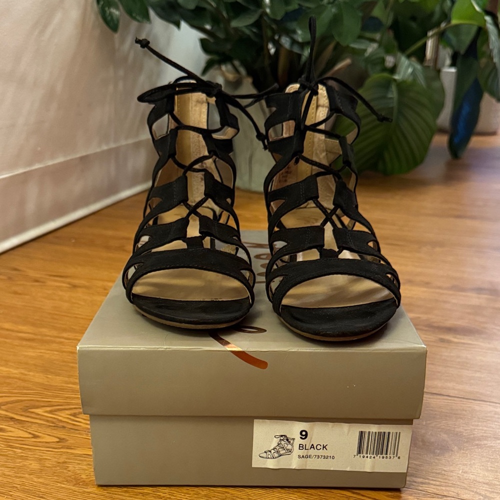 Crown Vintage Black Strappy Heels